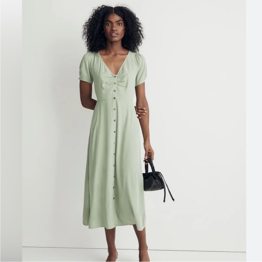 Madewell Leedra Green Button-Front Dress